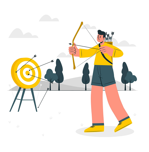 Illustrazione di un uomo che mira con l'arco a un bersaglio, simboleggiando la strategia e il raggiungimento degli obiettivi nel web design e SEO.