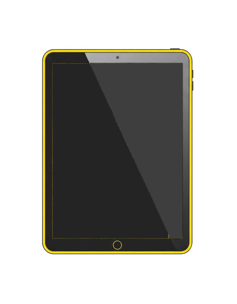 Illustrazione vettoriale di un tablet giallo e nero con schermo spento