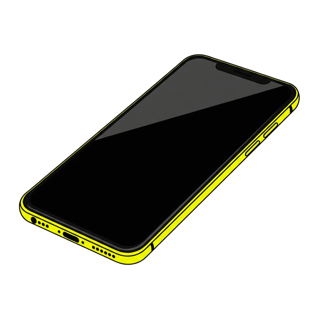 Illustrazione vettoriale di un moderno smartphone vettoriale giallo e nero