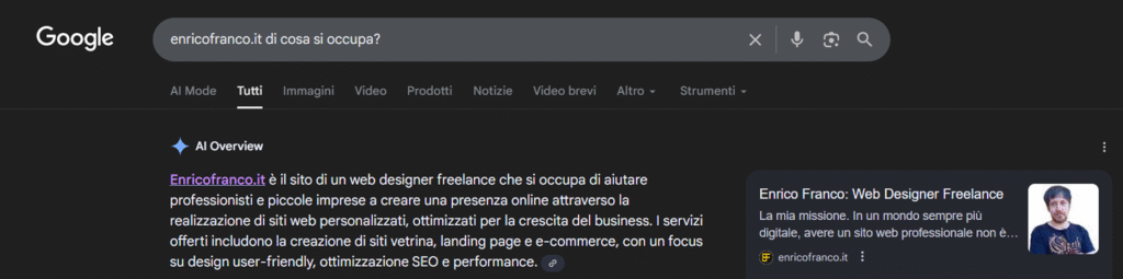 Esempio di AI Overview nei risultati di ricerca di Google, con panoramica generata dall’intelligenza artificiale